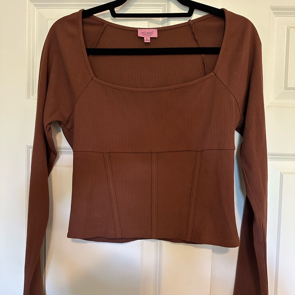 Miami Brown Fitted Crop Blouse